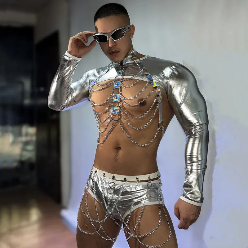 Funky Metallic and Chain Set Long sleeve top with shorts