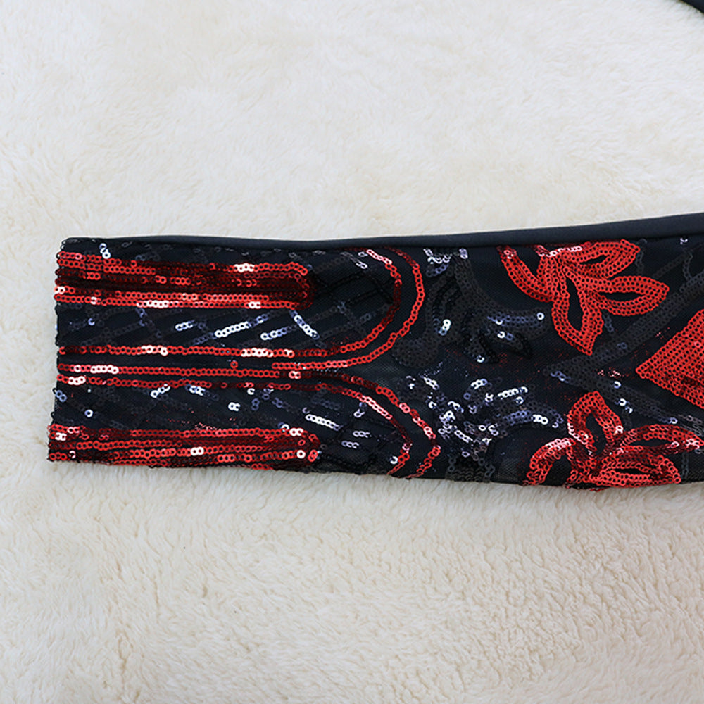 Robe rouge à sequins et col en V grande taille