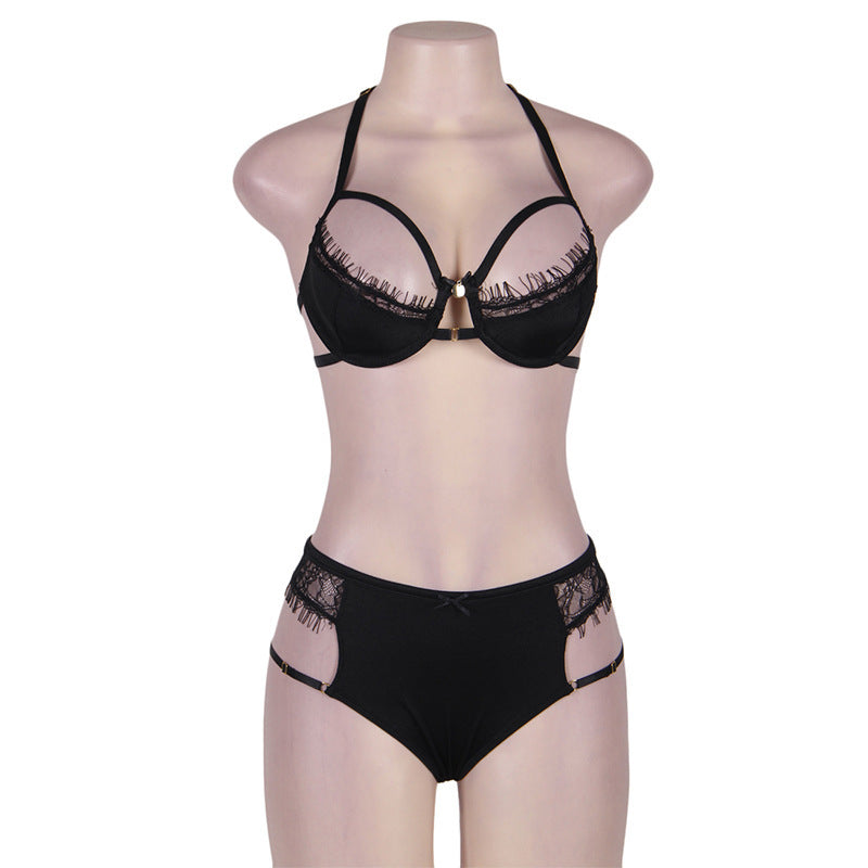 Ensemble de lingerie sexy en dentelle avec soutien-gorge trois pièces