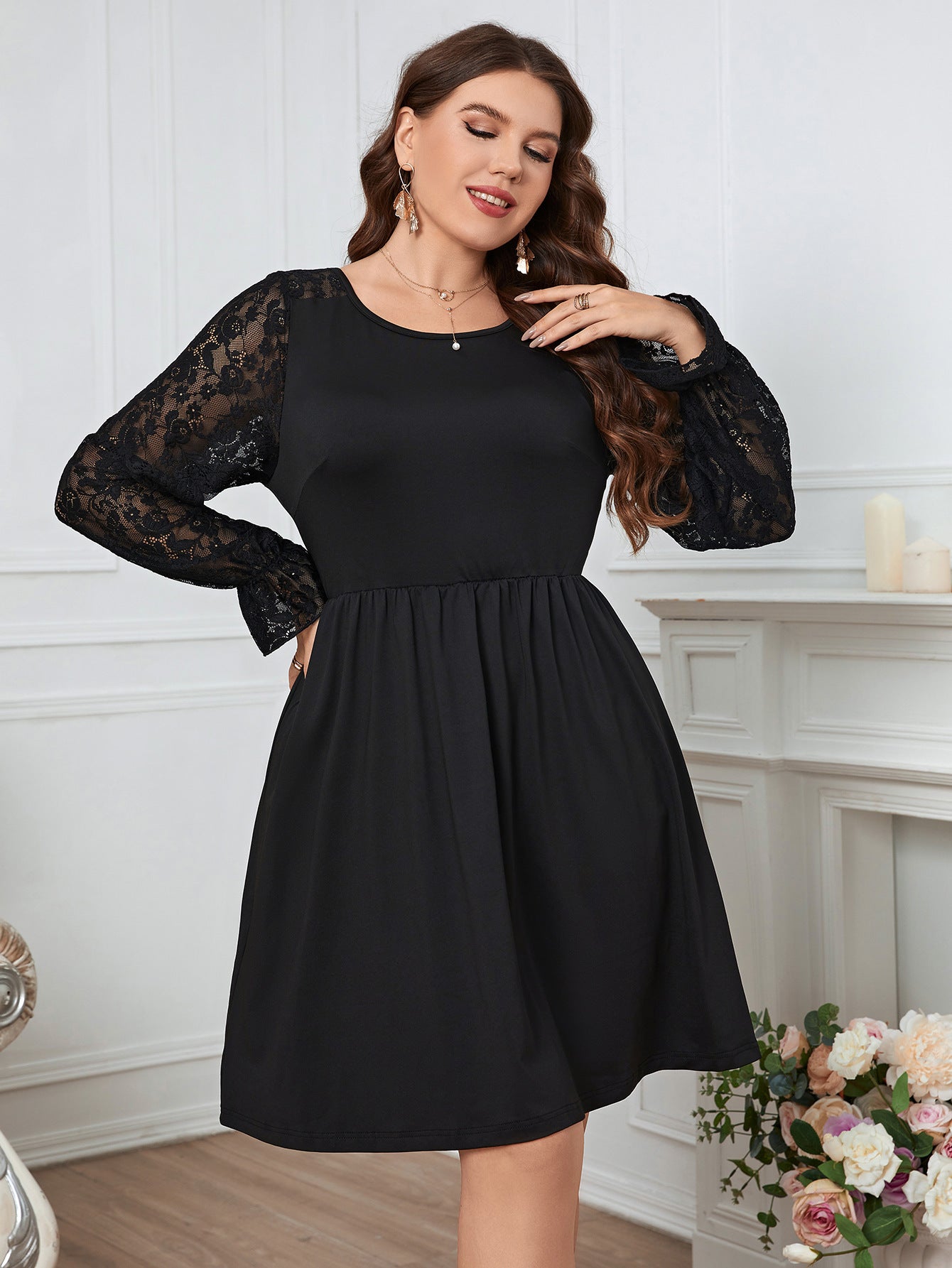 Plus Size Dress with Sexy Long Sleeve
