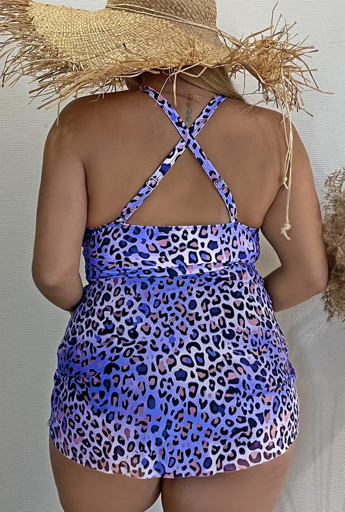 Bikini licou à imprimé léopard bleu