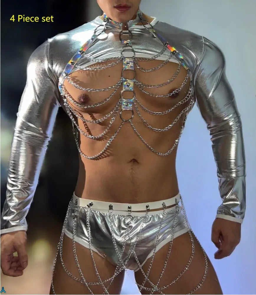 Funky Metallic and Chain Set Long sleeve top with shorts