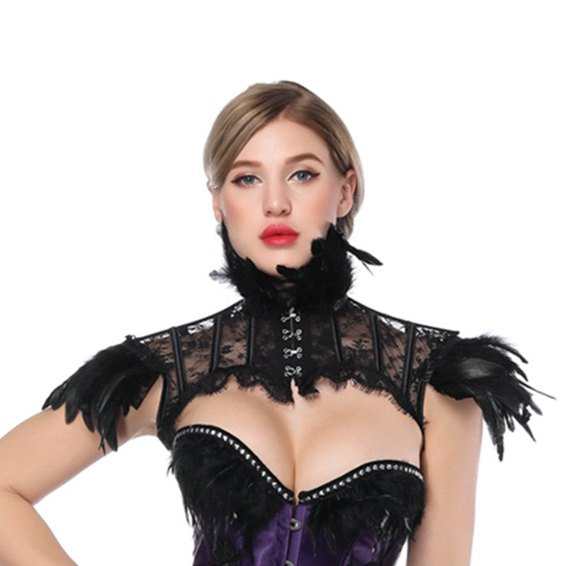 Cape et châle en dentelle et plumes pour cosplay