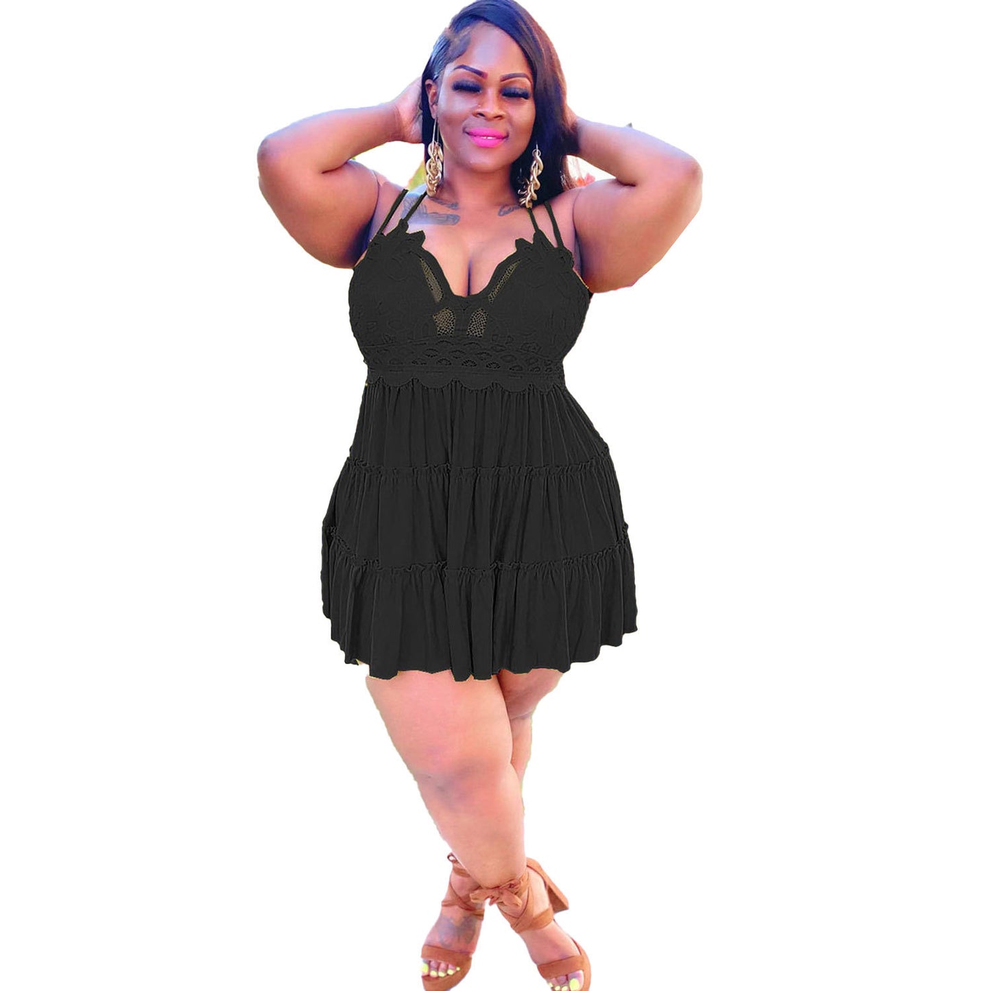 Robe en dentelle grande taille avec cache-cœur