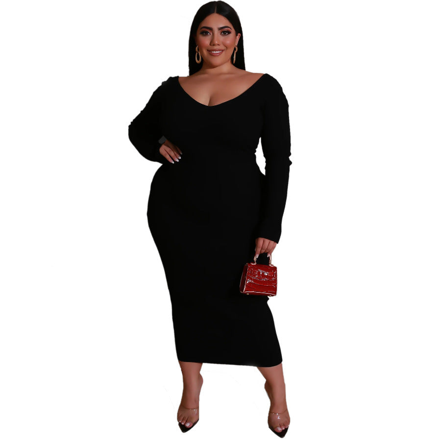 Robe col V grande taille