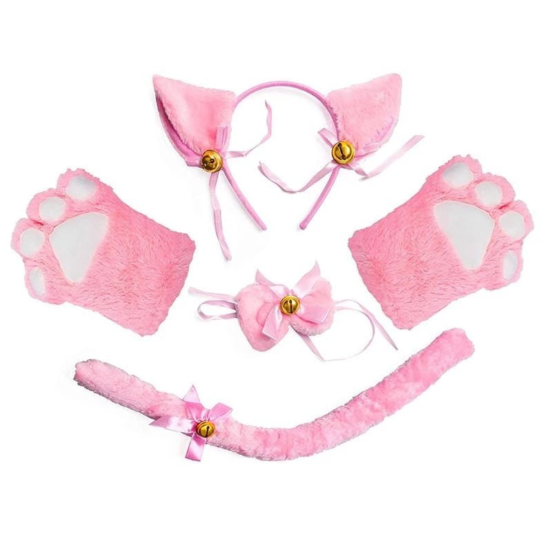 Kit de cosplay de chat mignon (oreilles, bandeau, queue, gant, pattes)
