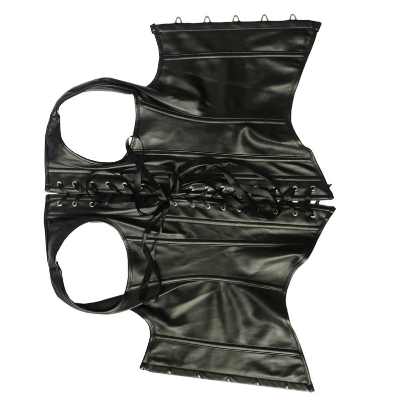 Corset sexy en cuir PU avec bretelles