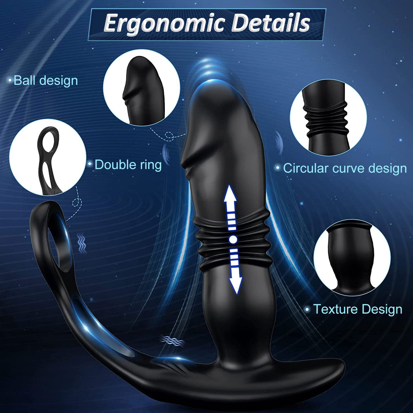 Remote Control Double Ring Telescopic Plug Prostate Massager