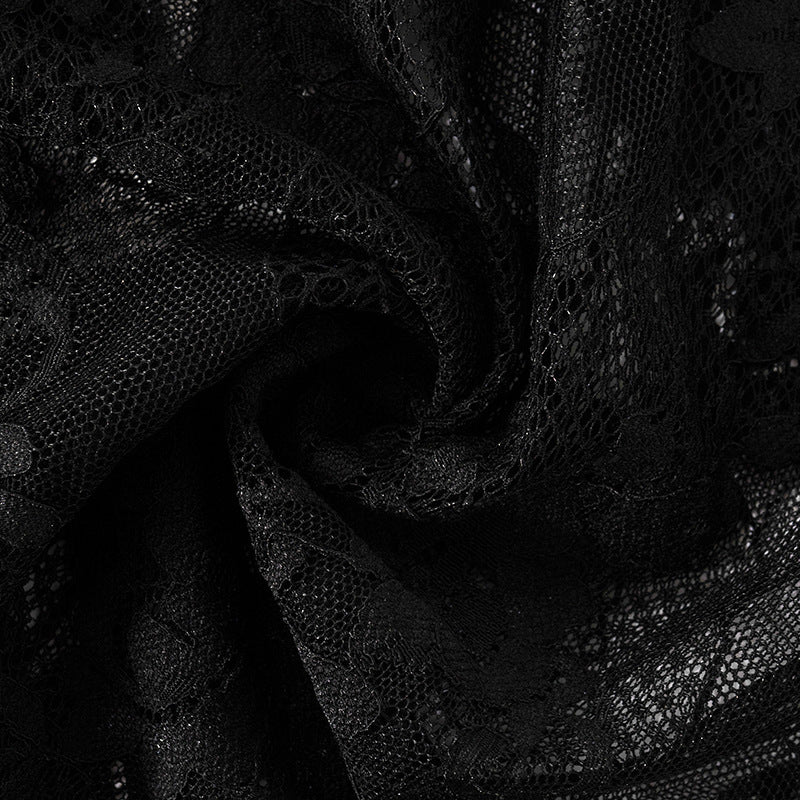 Nuisette courte à manches longues et en dentelle à une épaule LUXXX