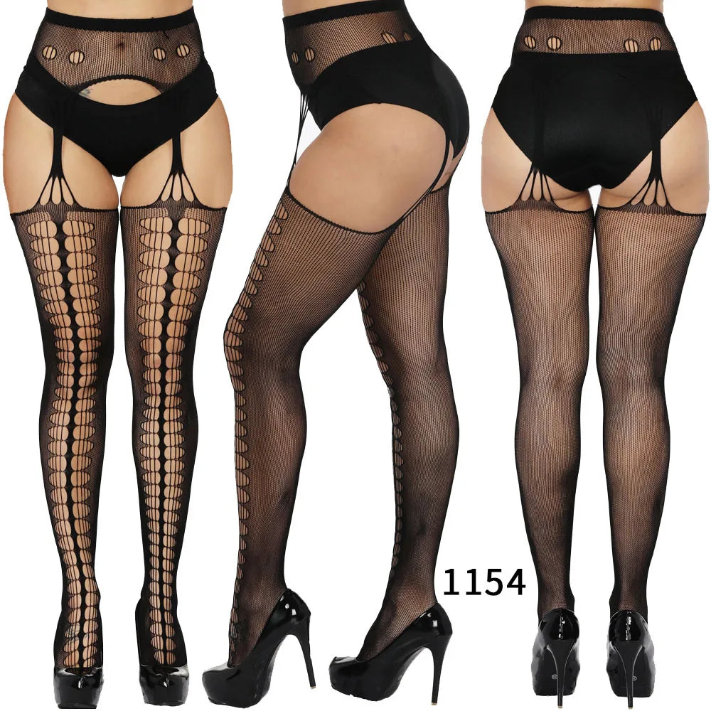 Bas sexy résille transparent sans entrejambe collants cuissardes broderie élastique