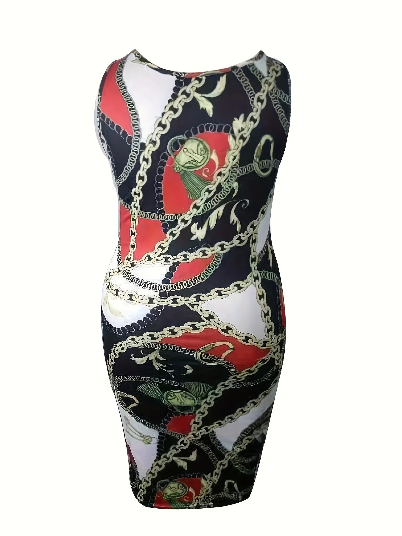 Robe grande taille mi-longue extensible à col rond et licou