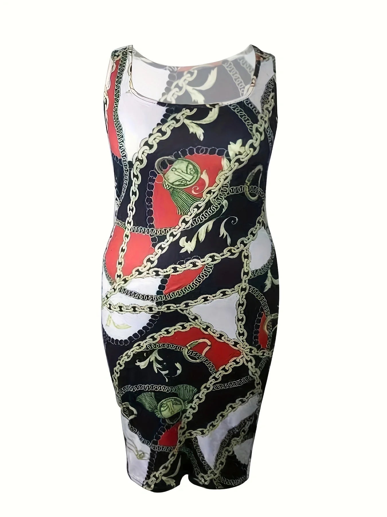 Robe grande taille mi-longue extensible à col rond et licou