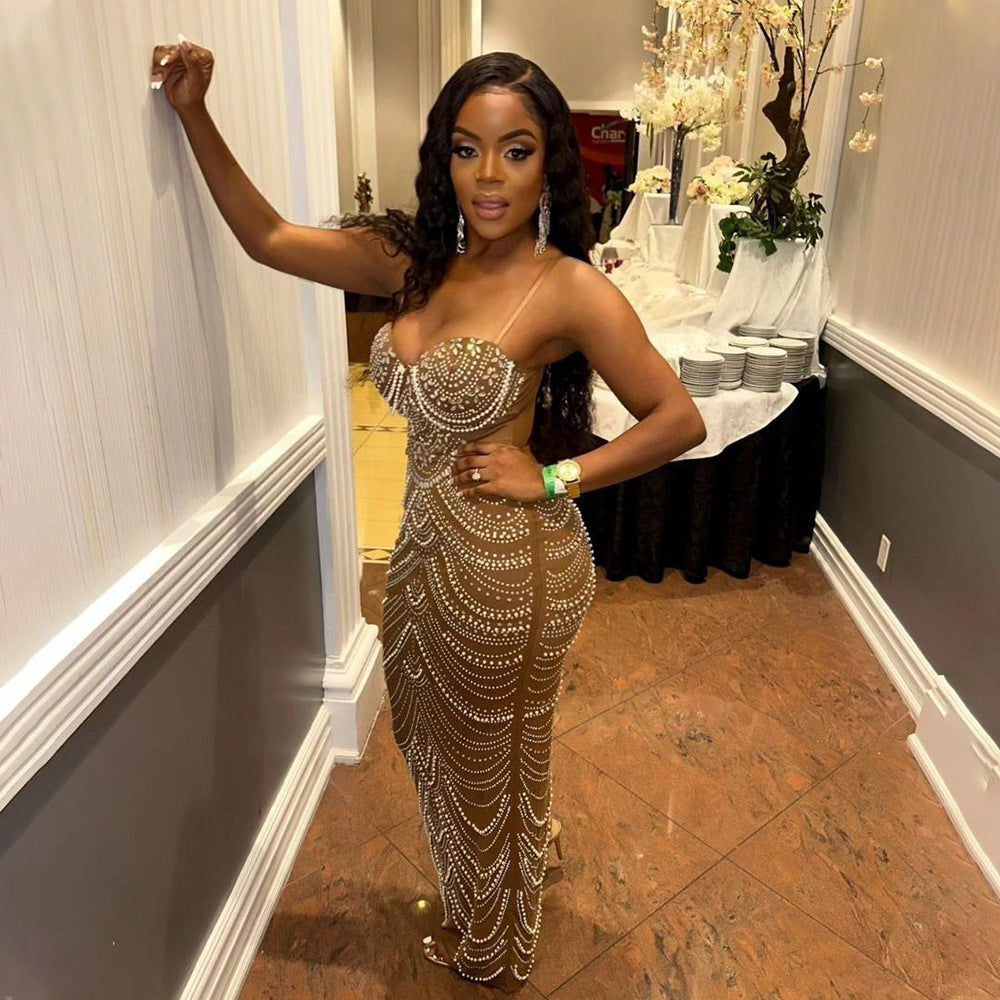 Robe de soirée sexy à perles