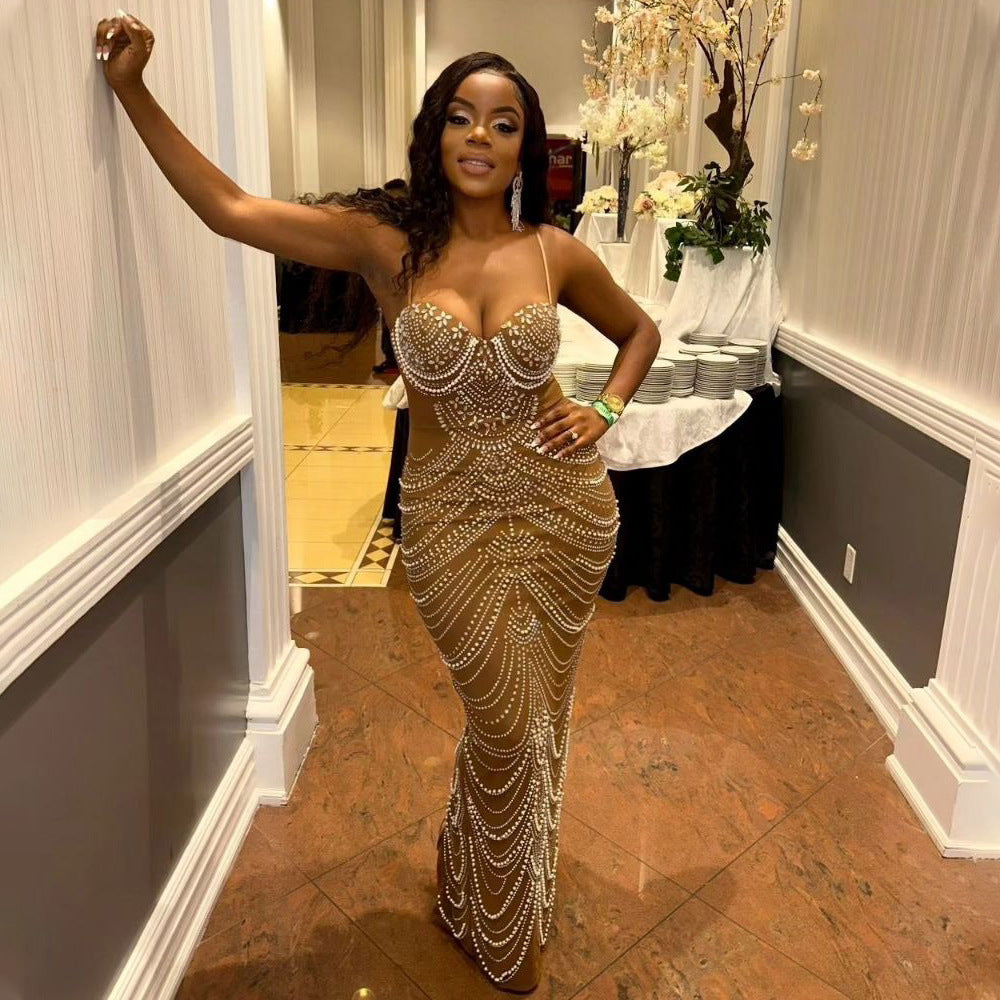 Robe de soirée sexy à perles