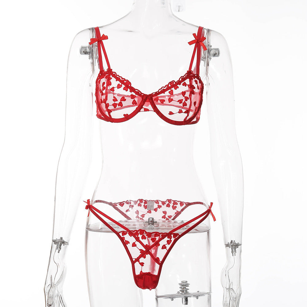 Lingerie sexy en dentelle avec soutien-gorge et culotte à nœuds