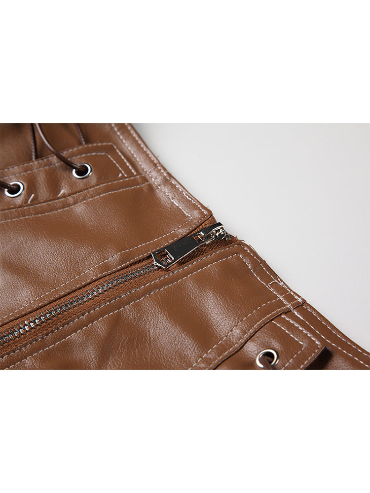 Short rétro taille haute en cuir PU à lacets