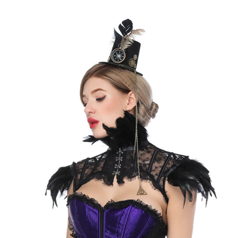 Cape et châle en dentelle et plumes pour cosplay