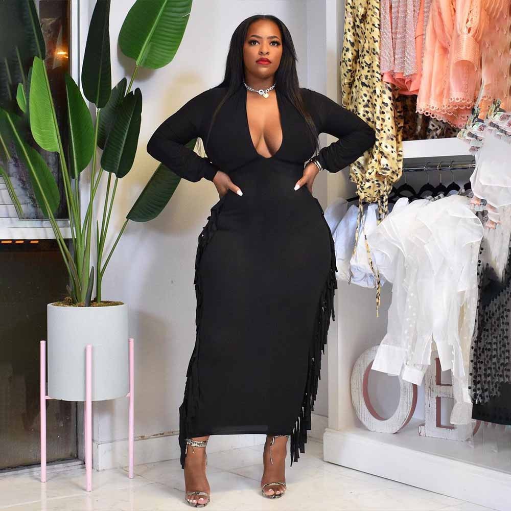 Robe sexy à franges décolletée en V grande taille