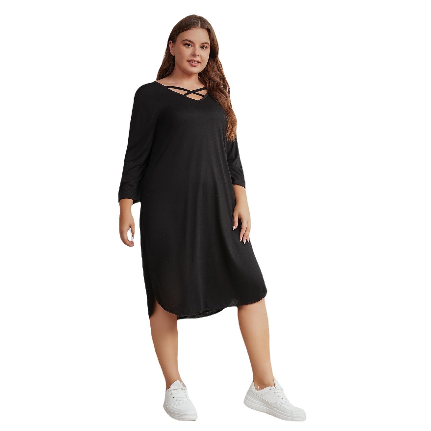 Robe décontractée ample à manches longues grande taille