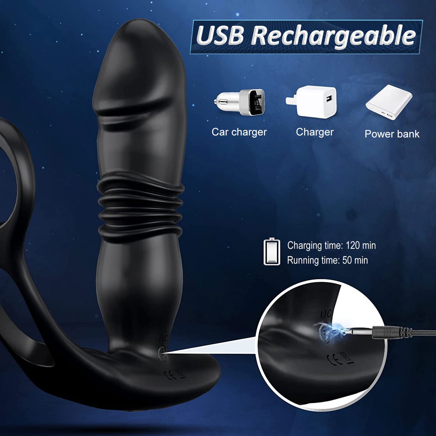 Remote Control Double Ring Telescopic Plug Prostate Massager