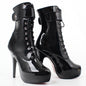 High Heel Platform Lace-Up Patent Leather Short Boots