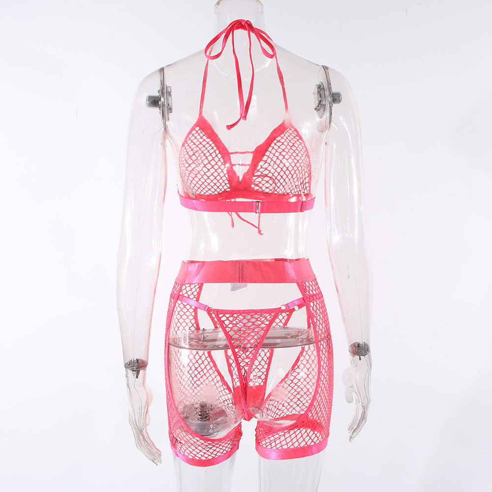 Fishnet Sheer Cutout Mesh Bare Back Three-piece Set