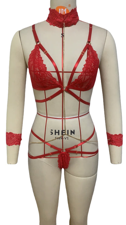 Ensemble de lingerie sexy à bretelles croisées en dentelle pour femme