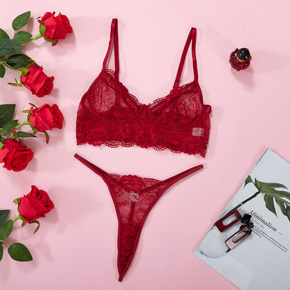 Ensemble de lingerie sexy en maille de dentelle transparente avec soutien-gorge et culotte