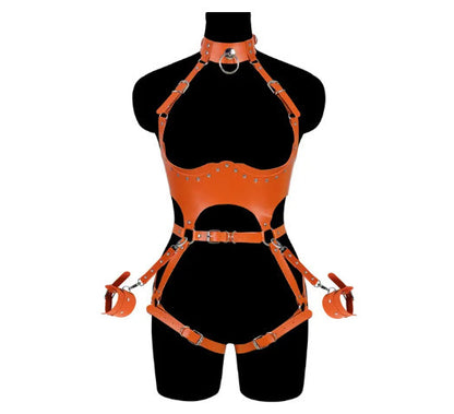 Tenue en cuir PU avec menottes latérales