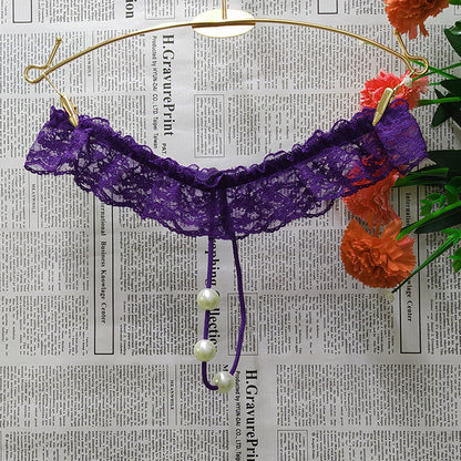 Sexy Lace Women's T-shaped Panties with massage beads