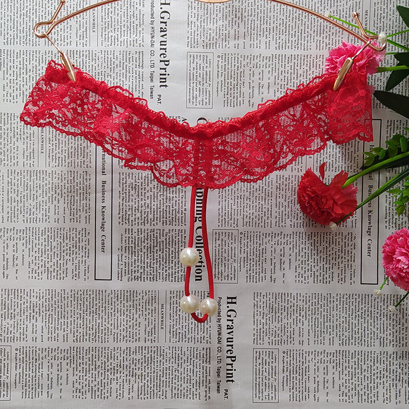 Sexy Lace Women's T-shaped Panties with massage beads