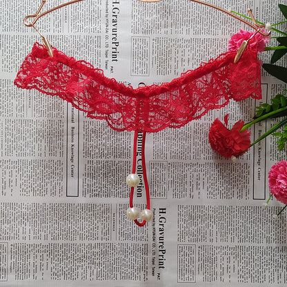 Sexy Lace Women's T-shaped Panties with massage beads