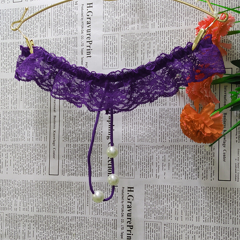 Sexy Lace Women's T-shaped Panties with massage beads