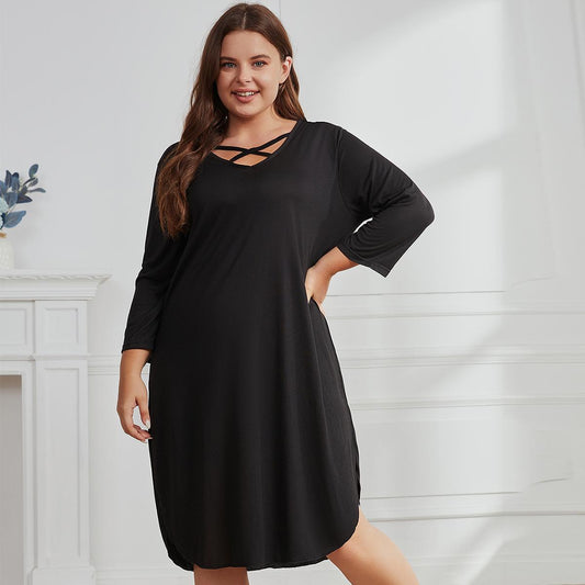 Casual Loose Long Sleeve Plus Size Dress