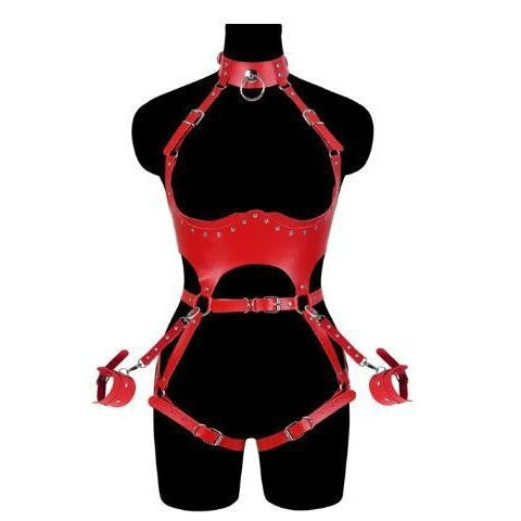 Tenue en cuir PU avec menottes latérales