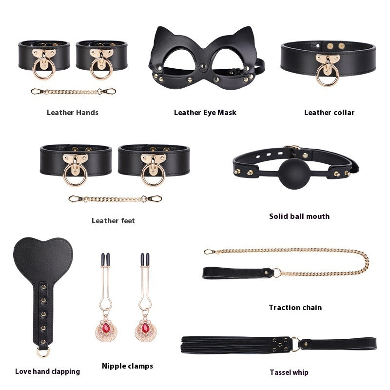 VIPXXX Ensemble de menottes de bondage et de discipline en cuir véritable haut de gamme de huit pièces