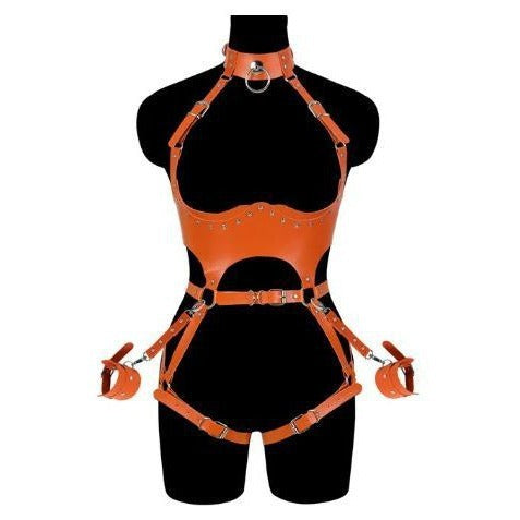 Tenue en cuir PU avec menottes latérales