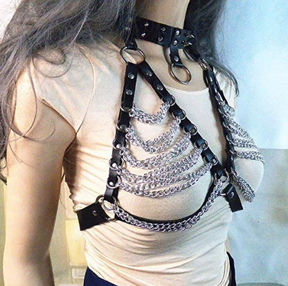 Leather and Chain Bras with choker