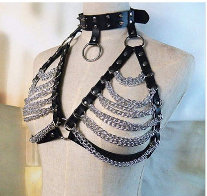 Leather and Chain Bras with choker