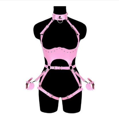 Tenue en cuir PU avec menottes latérales