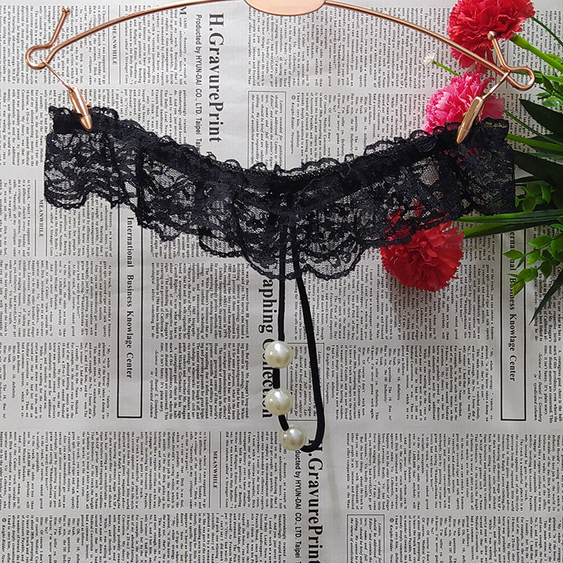 Sexy Lace Women's T-shaped Panties with massage beads