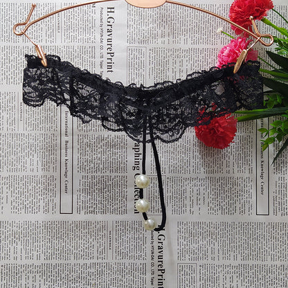 Sexy Lace Women's T-shaped Panties with massage beads