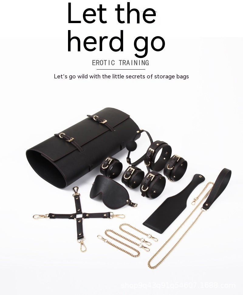 Masque pour les yeux en cuir avec reliure d'entraînement, bâillon à boule, sac pour poussette, outils pour couple