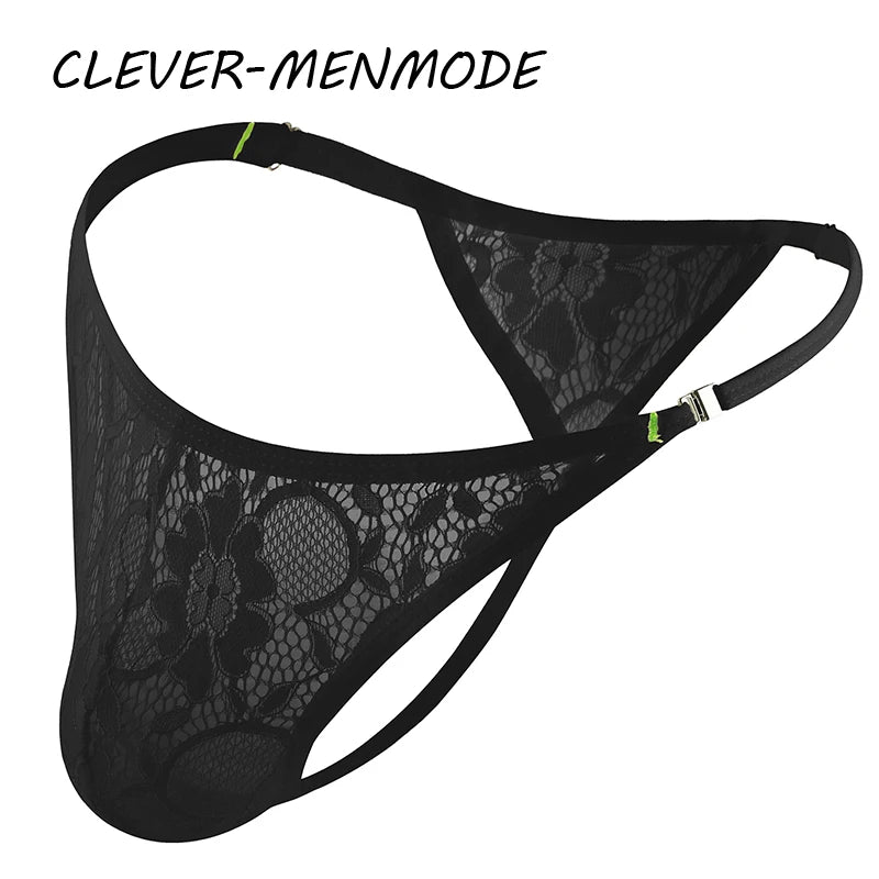 String sexy en dentelle avec boucle latérale et sangle réglable