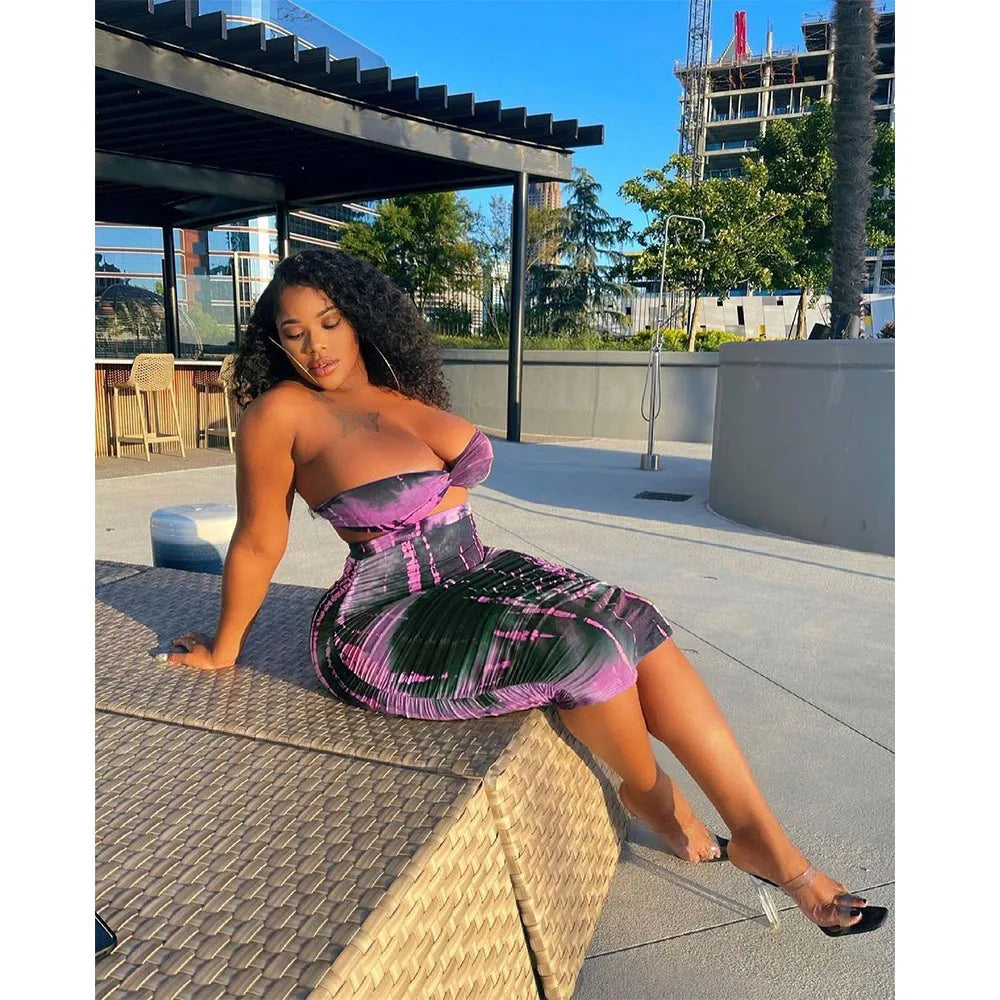 Plus Size Tie Dye Women's Maxi Midi Dress  Set
