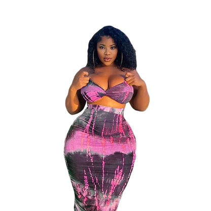 Plus Size Tie Dye Women's Maxi Midi Dress  Set