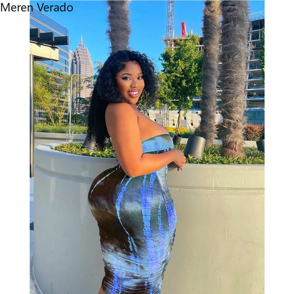 Plus Size Tie Dye Women's Maxi Midi Dress  Set
