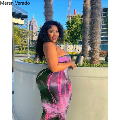 Plus Size Tie Dye Women's Maxi Midi Dress  Set