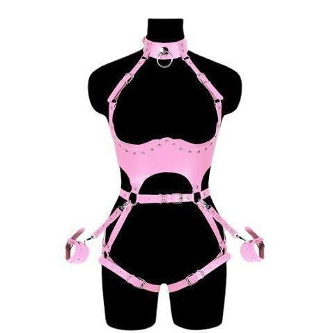 Tenue en cuir PU avec menottes latérales