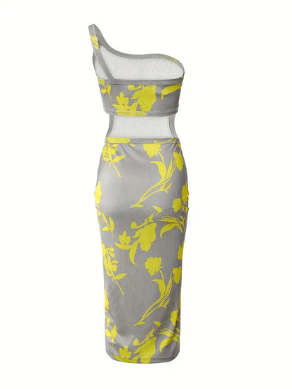 Spring Summer One-shoulder Hollow Rib Knit Dress